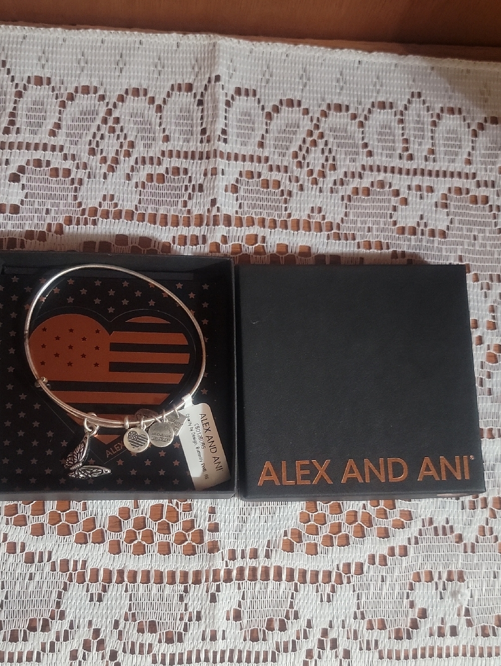 Alex and Ani Silver Charm Bangle with Heart Flag Card ( Butterfly)